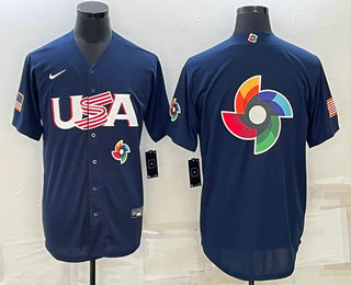 Mens USA Baseball Blank 2023 Navy World Baseball Big Logo Classic Stitched Jersey->2023 world baseball classic->MLB Jersey